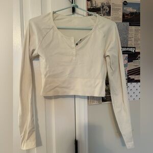 DSG Cream Long Sleeve Polo Crop Blouse